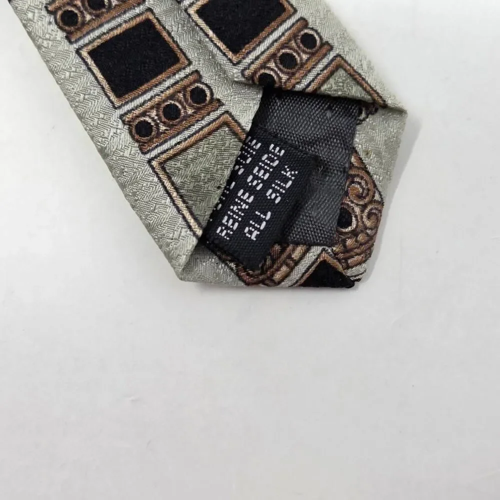 PI LIPS HAND MADE ITALY SILK TIE GREEN NEUTRAL ART DECO JACQUARD 4